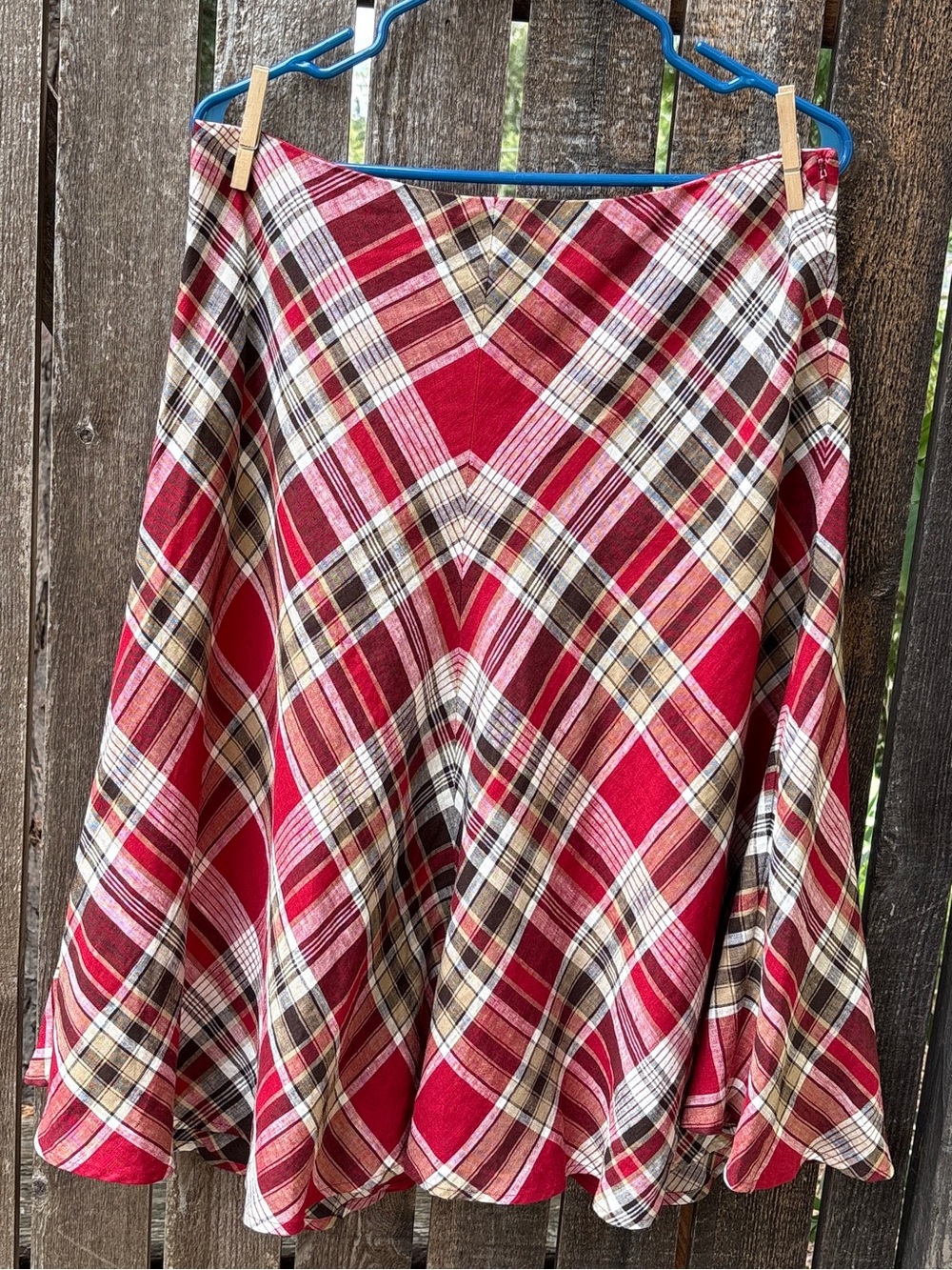 Jones New York Signature Vintage Y2K Linen Plaid A-line Skirt Red/Brown Sz 10P